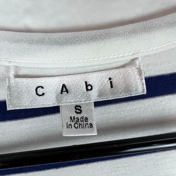 CAbi Navy White Striped Scoop Neck 3/4 Sleeve Top Size Small - Picture 3 of 7